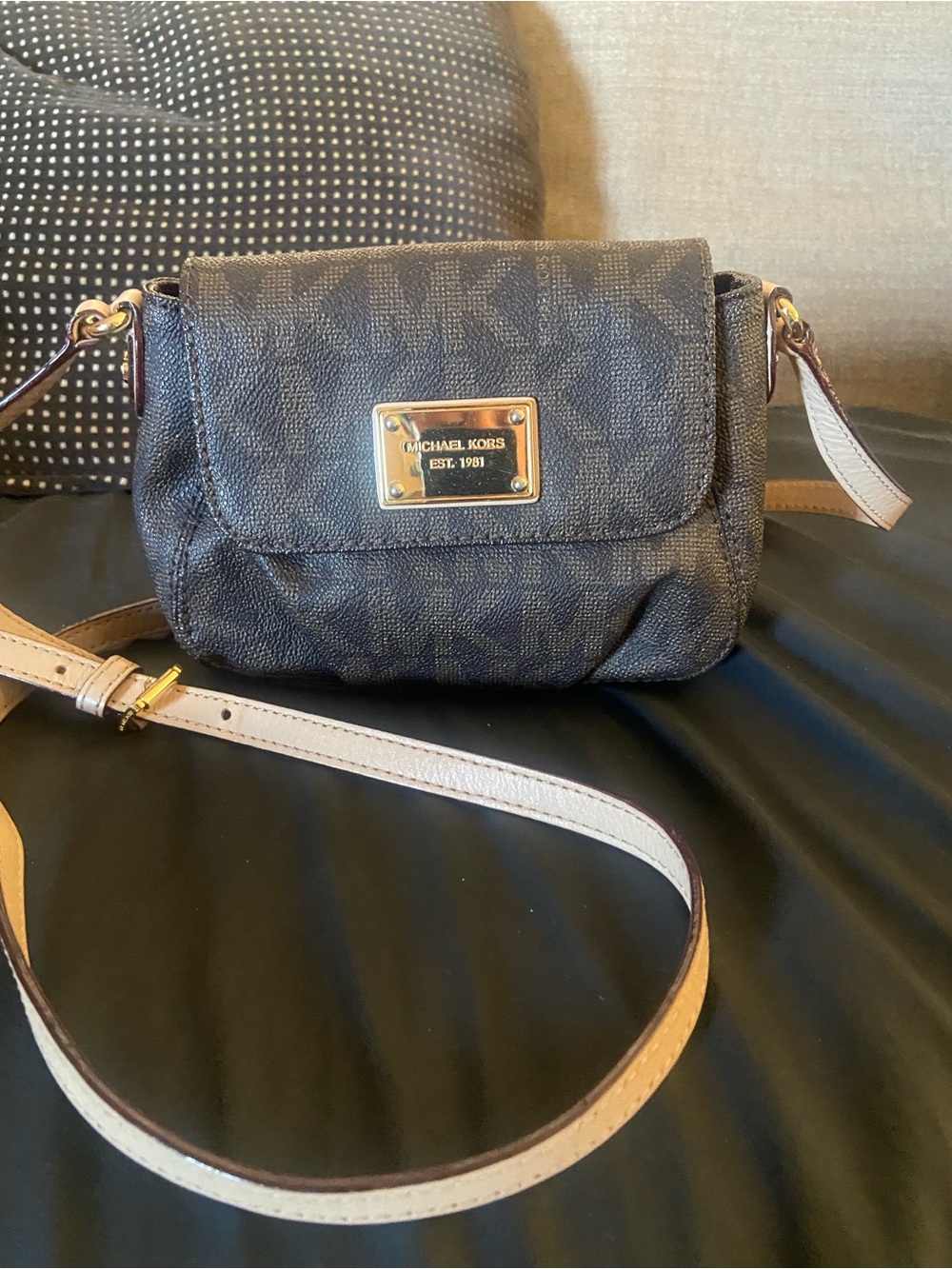 Michael Kors Black and Tan MK Logo Crossbody Bag